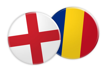 Obraz premium News Concept: England Flag Button On Romania Flag Button, 3d illustration on white background