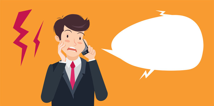 Vector illustration of a surprised businessman talking on the phone.
