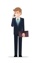 Young handsome business man making a phone call. Businessman talkink to smart phone against a white backgroundVector illustration