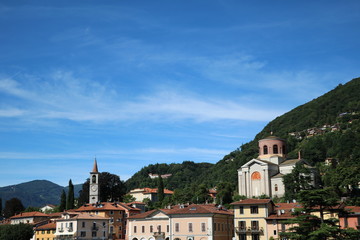 Fototapeta na wymiar Church Sant'Ambrogio and Santi Filippo e Giacomo in Laveno, Lombardy Italy 