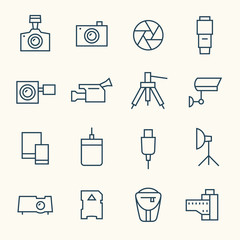 Photography equipment line icon set