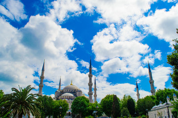 Blue mosque and blue cloudy skies