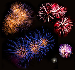 Bright lights of firework in dark night sky.