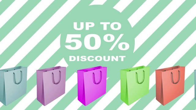 50 percent sale sign with animated shopping bags