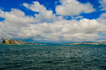 View of istanbul throat and Bosphorus River; Blue Sky