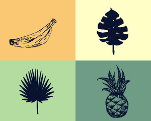 Vector seamless tropical leaves Pineapple and banana pattern - 163302125