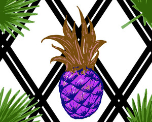 Summer Fresh Pineapple Stripe Seamless Repeat Wallpaper - 163302168
