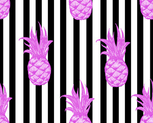 Summer Fresh Pineapple Stripe Seamless Repeat Wallpaper - 163302199
