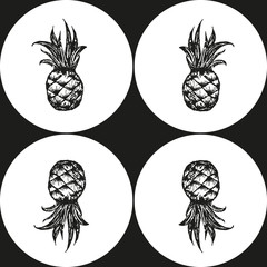 Vector summer seamless pattern with pineapples and geometric elements. Natural repeated texture.