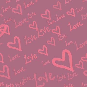 Love seamless background with chaotic hearts