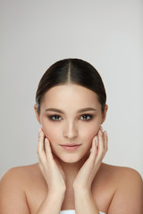 Beauty Woman Face Portrait. Beautiful Girl Face With Soft Skin