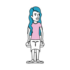 silhouette color sections of woman with long wavy hair and sitting in chair vector illustration