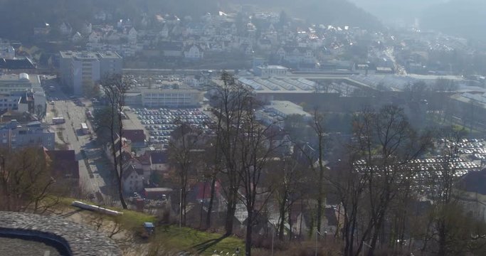 Aerial over big industry in German city, Heidesheim 