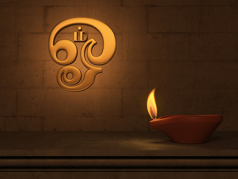 Indian Traditional Oil Lamp with Om symbol
