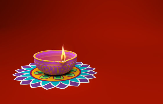  Indian Traditional Oil Lamp with Kolam Design