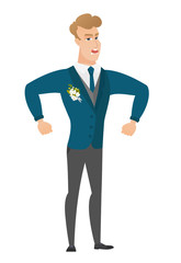 Young caucasian angry groom screaming.