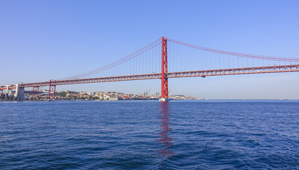 Famous 25th April Bridge over River Tajo in Lisbon aka Salazar Bridge