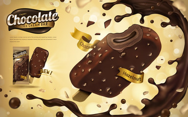 Chocolate hazelnut ice cream bar