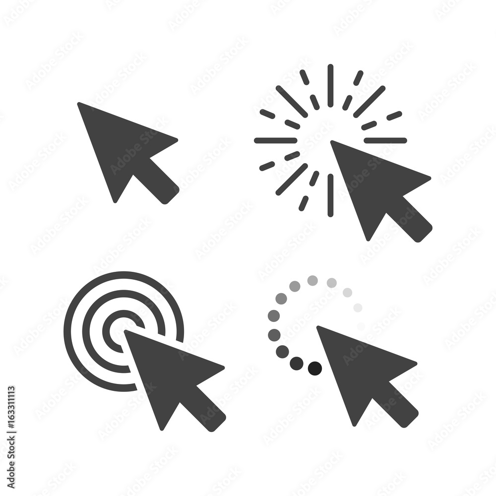 Aufkleber computer mouse click cursor gray arrow icons set. vector illustration