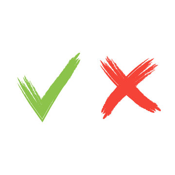Hand drawn red and green grunge check mark vector illustration