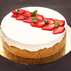 Cheesecake with strawberries. Cake decorated with strawberries.
