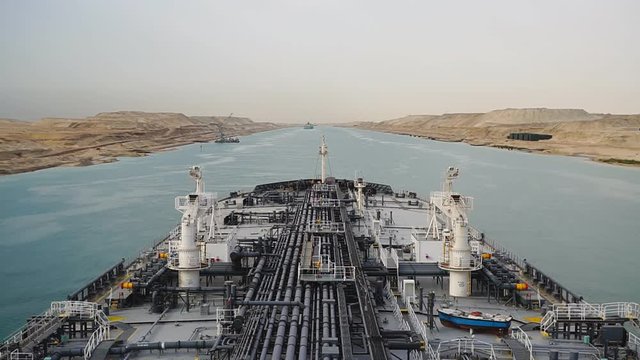 Suez Canal - Oil tanker passing through the Suez Canal.