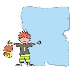 Boy and schoolbag, banner, vector icon
