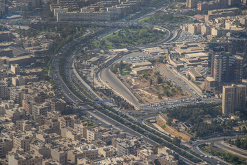 Aerial view of building and urban street in Tehran, capital city of Iran