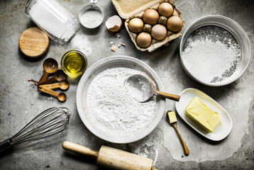 Flatlay of preparation pastry homemade recipe for bake
