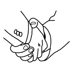 close up two businesspeople shaking hands - vector illustration sketch hand drawn with black lines, isolated on white background