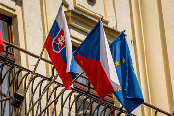 National flags in wing