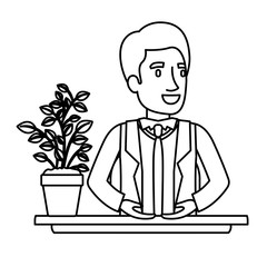 black silhouette closeup half body man assistant in desk in formal suit vector illustration