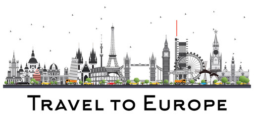 Fototapety  Famous Landmarks in Europe. Vector Illustration.