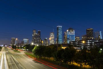 Fototapeta na wymiar Houston skylines downtown blue hour night photography