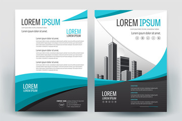 Brochure Cover Layout with Blue wave in A4 Size Vector Template