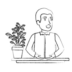 blurred silhouette half body young man assistant in desk in formal shirt vector illustration