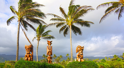 Three Polynesian Tiki God Carvings