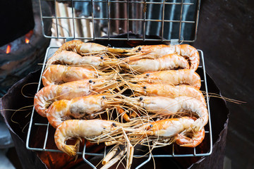 Grilled shrimps on stove,Delicious seafood