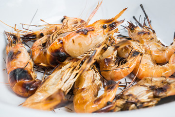Grilled shrimps on dish,Delicious seafood