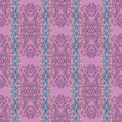 Damask seamless pattern. Light violet floral background wallpaper illustration with vintage flowers  and 3d ornaments in Baroque style. Vector surface elegance texture for fabric, textile