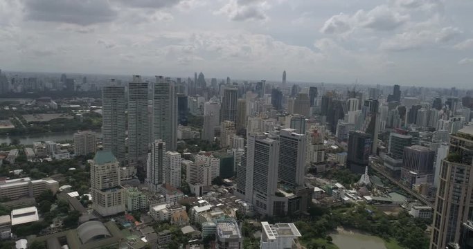 Aerial drone view of Bangkok during cloudy day