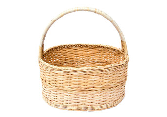Fototapeta na wymiar Rattan basket with handle isolated on white background