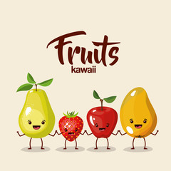 color background of set fruit kawaii holding hands vector illustration