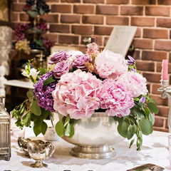 Hydrangeas. A beautiful bouquet on the table.