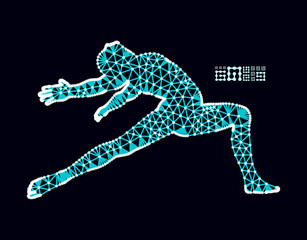Man is posing and dancing. Silhouette of a dancer. 3d model of man. Sport symbol. Design element. Vector illustration.