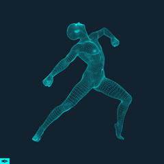 3D Model of Man. Human Body Wire Model. Design Element. Technology Vector Illustration.