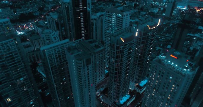 Aerial drone view of Bangkok during beautiful cloudy night