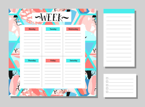 Scandinavian Weekly and Daily Planner Template. Organizer and Schedule with Notes and To Do List. Vector. Isolated. Trendy Holiday Summer Concept with Graphic Design Elements
