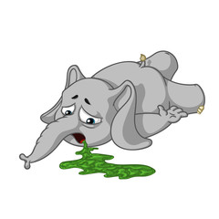 Elephant. Character. He felt bad. Vomiting. Big collection of isolated elephants. Vector, cartoon.
