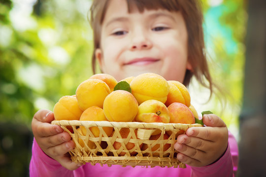 Child With Apricots. Selective Focus. 